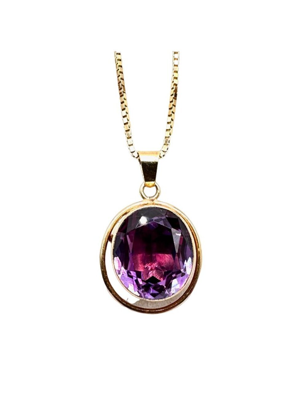 Estate 14k Yellow Gold Purple Pink Gemstone Pendant 24" Chain Necklace 8 Grams